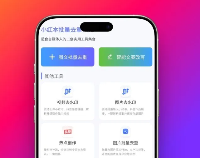 小红书批量去重 - 无广告纯净版自媒体人专属改图改文神器 -龙龙资源网・免费PHP网站源码模板,插件软件资源分享平台！
